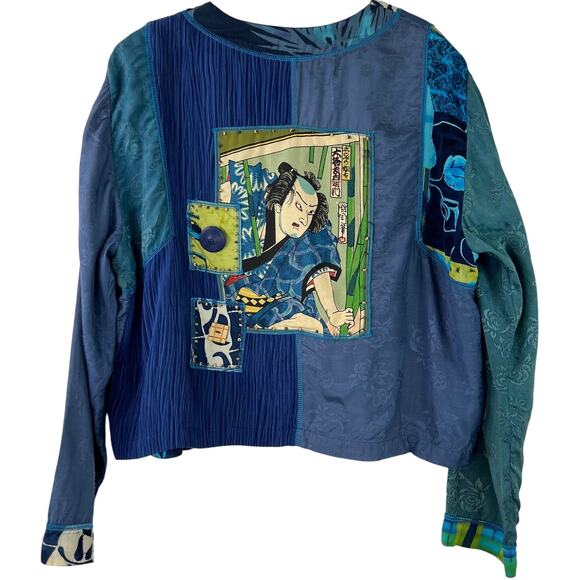 Surya Vintage Jacket Button Up Artsy Multi-Pattern Asian Patchwork Print Size M - Picture 2 of 16